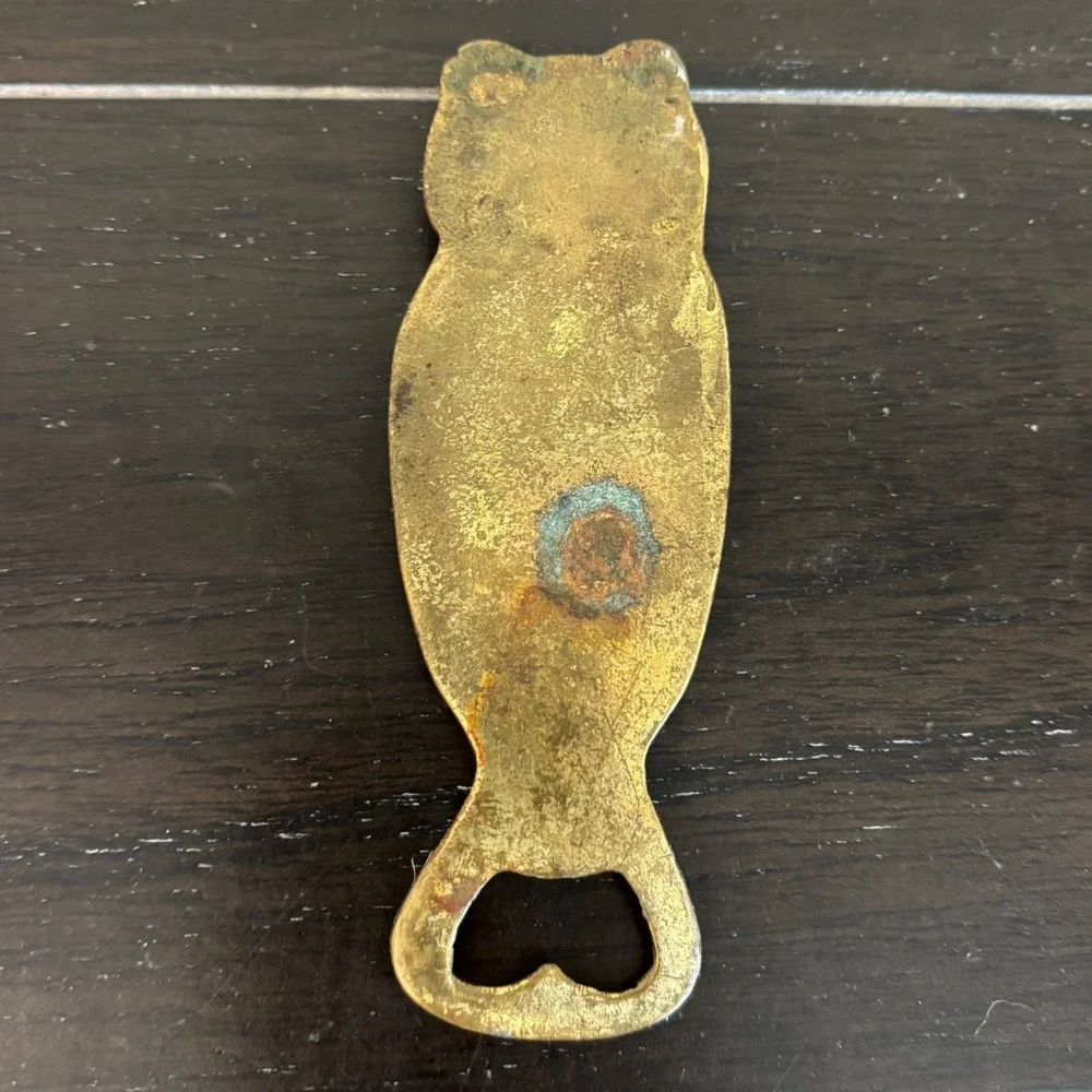 Vintage Brass Owl Bottle Opener | Bar Tool | Antiqued Gold Finish | 4.25